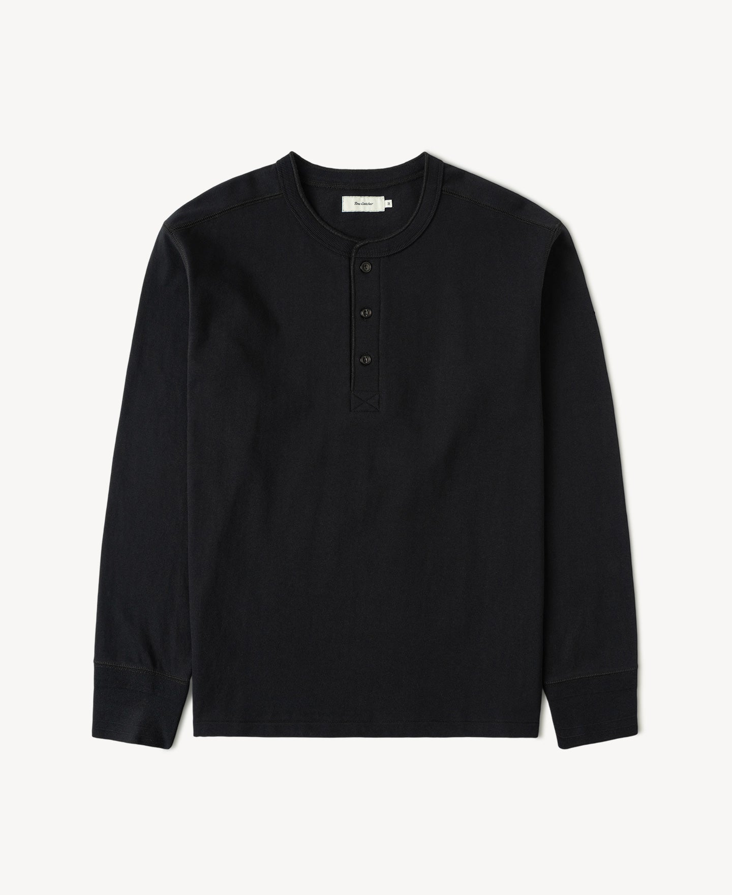 1930s Loopwheel Tubular Cotton Henley Shirt - Black | Time Catcher