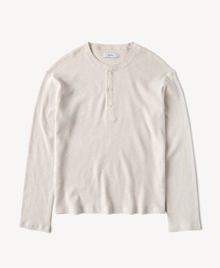Honeycomb Waffle Knit Henley Long Sleeve T-Shirt