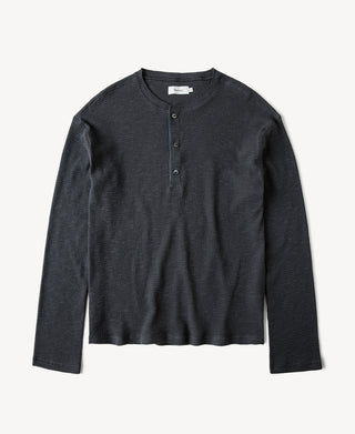 Honeycomb Waffle Knit Henley Long Sleeve T-Shirt