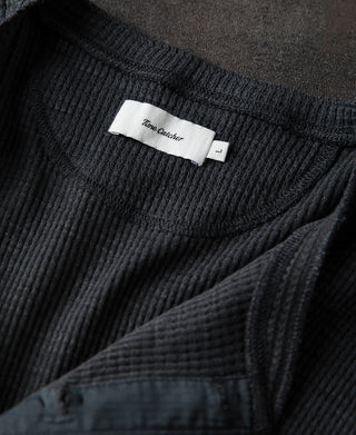 Honeycomb Waffle Knit Henley Long Sleeve T-Shirt