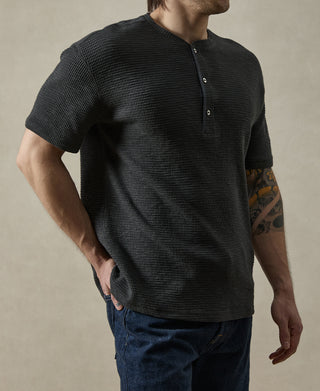 Honeycomb Waffle Knit Henley T-shirt
