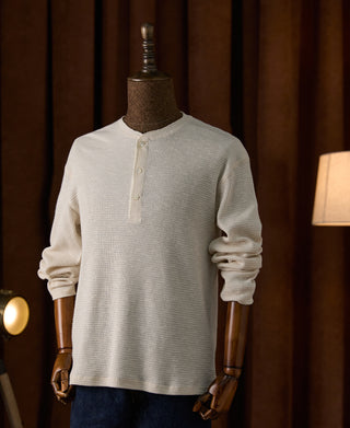 Honeycomb Waffle Knit Henley Long Sleeve T-Shirt