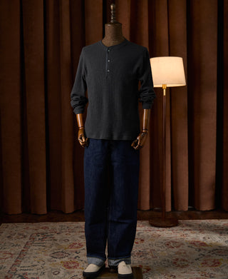 Honeycomb Waffle Knit Henley Long Sleeve T-Shirt