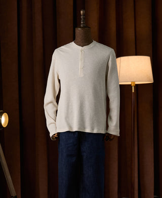 Honeycomb Waffle Knit Henley Long Sleeve T-Shirt