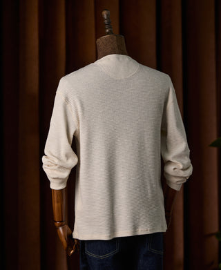 Honeycomb Waffle Knit Henley Long Sleeve T-Shirt