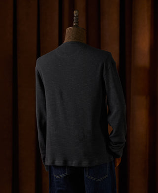 Honeycomb Waffle Knit Henley Long Sleeve T-Shirt