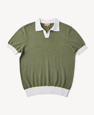 Two-Tone Johnny Collar Cotton Polo Shirt