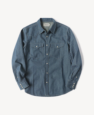 Slim Fit Wabash Striped Indigo Western Shirt