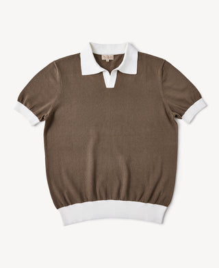 Two-Tone Johnny Collar Cotton Polo Shirt