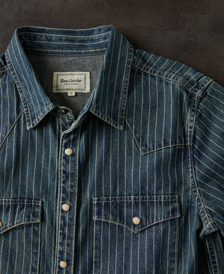 Slim Fit Wabash Striped Indigo Western Shirt