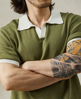 Two-Tone Johnny Collar Cotton Polo Shirt