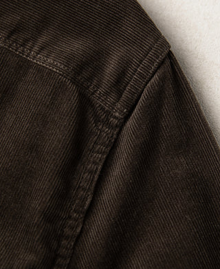 Brown corduroy shoulder seam and sleeve area detail
