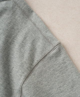 back shoulder detail of Heavyweight Cotton Tubular Short-Sleeve Henley Shirt in Gray
