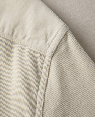White corduroy side hem with stitched trim