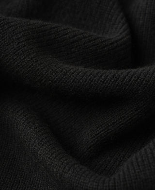 Black knit cardigan ribbed cuff close-up with high-density knit texture