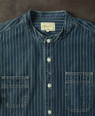 Wabash Striped Indigo Band Collar Workshirt