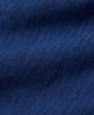 Indigo-Dye Loose Cotton Herringbone Pants