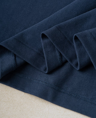 hem detail of Heavyweight Cotton Tubular Short-Sleeve Henley Shirt in Navy