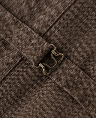 Brown herringbone waistcoat back strap with metal buckle links