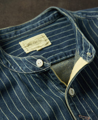 Wabash Striped Indigo Band Collar Workshirt