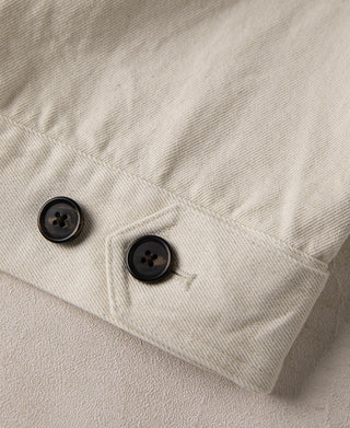 Natural twill jacket sleeve cuff with two dark buttons