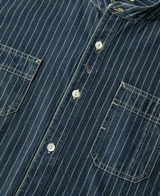 Wabash Striped Indigo Band Collar Workshirt