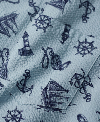 Nautical Printed Seersucker Short Sleeve Camp Shirt