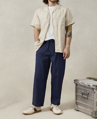 Indigo-Dye Loose Cotton and Linen-Blend Pants