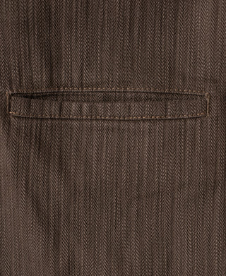 Brown herringbone blazer pocket flap with contrast stitch trim