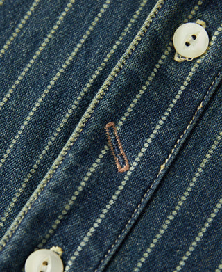 Wabash Striped Indigo Band Collar Workshirt