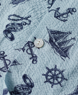 Nautical Printed Seersucker Short Sleeve Camp Shirt