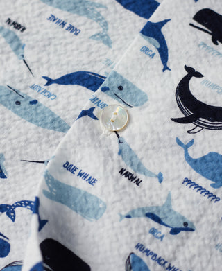 Marine Life Printed Seersucker Short Sleeve Camp Shirt