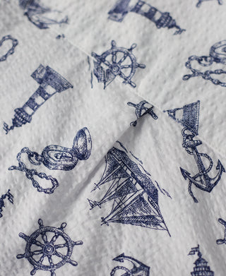 Nautical Printed Seersucker Short Sleeve Camp Shirt