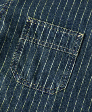 Wabash Striped Indigo Band Collar Workshirt