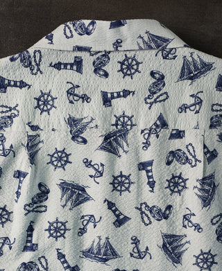 Nautical Printed Seersucker Short Sleeve Camp Shirt