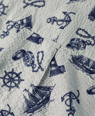 Nautical Printed Seersucker Short Sleeve Camp Shirt