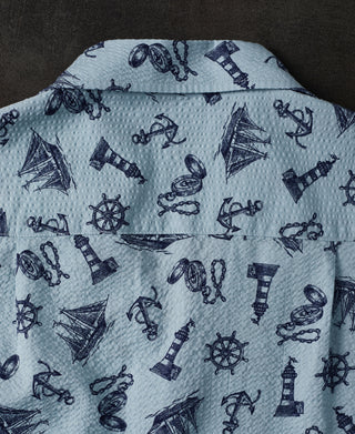 Nautical Printed Seersucker Short Sleeve Camp Shirt