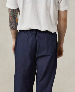 Indigo-Dye Loose Cotton and Linen-Blend Pants