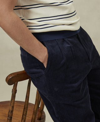 Straight-Leg Double Pleated Cotton-Corduroy Trousers