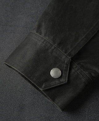 Black olive field jacket cuff with round snap button