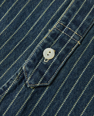 Wabash Striped Indigo Band Collar Workshirt