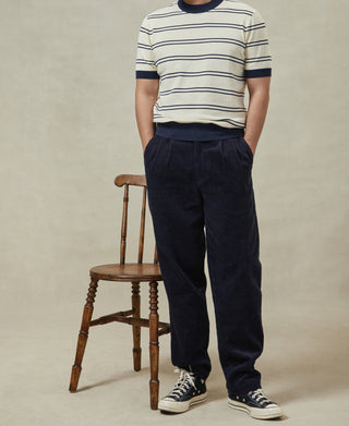 Straight-Leg Double Pleated Cotton-Corduroy Trousers