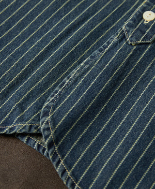 Wabash Striped Indigo Band Collar Workshirt