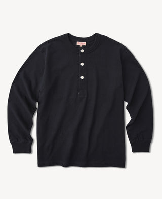 1930s Loopwheel Cotton Henley Shirt in Black
