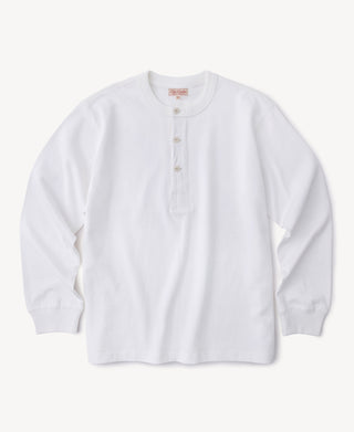 1930s Loopwheel Cotton Henley Shirt in White