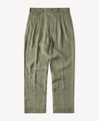 1940s Double-Pleated Pure Hemp Pants in Olive