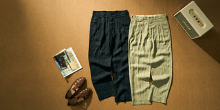 1940s Double-Pleated Pure Hemp Pants in Olive and Black