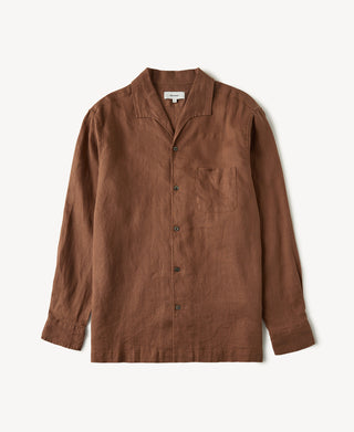 1950s Italian Collar Linen Shirt in Brown