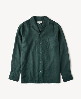 1950s Italian Collar Linen Shirt in Dark Green