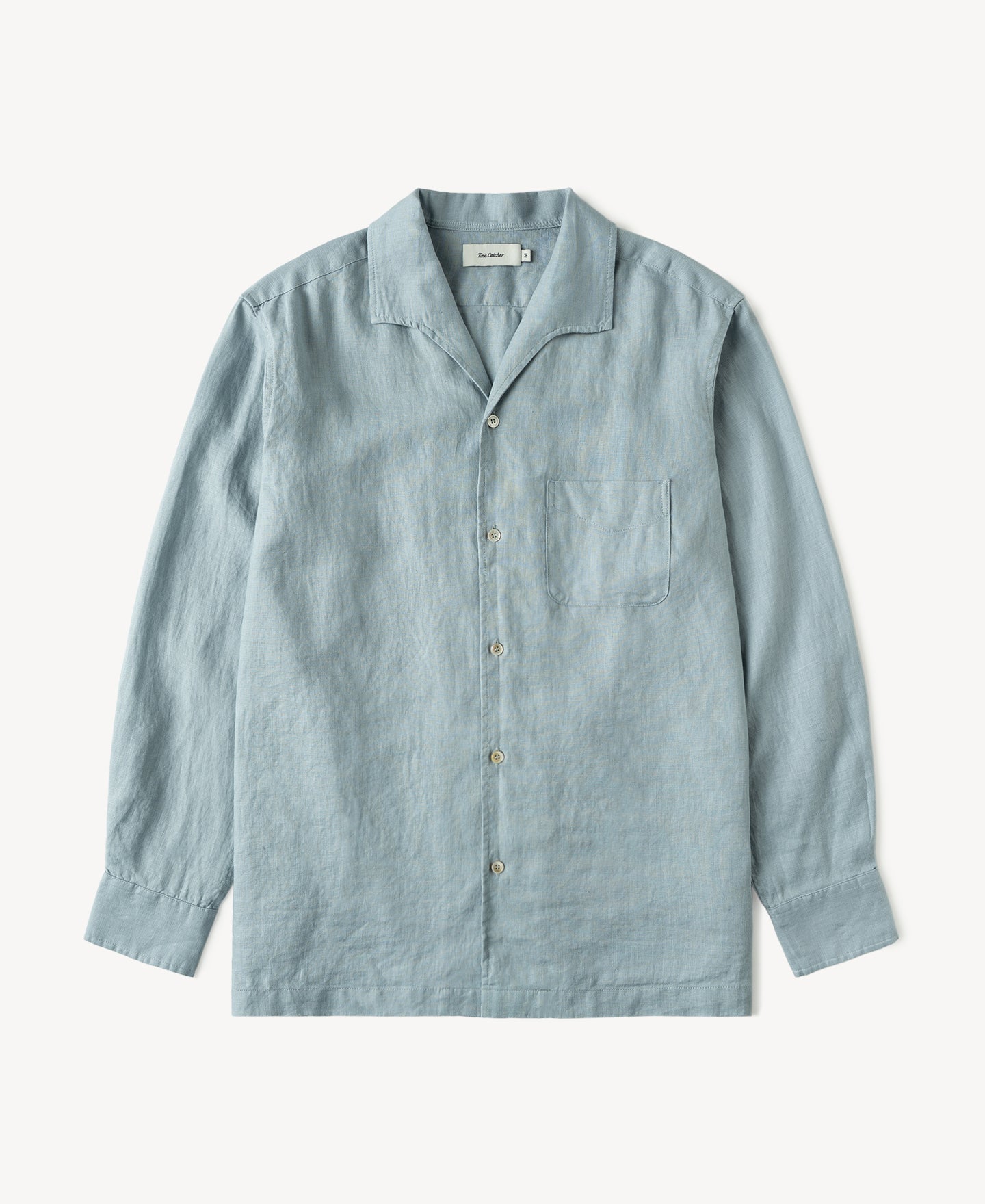 Men's Long Sleeve Pure Linen Open Collar Shirt - Light Blue